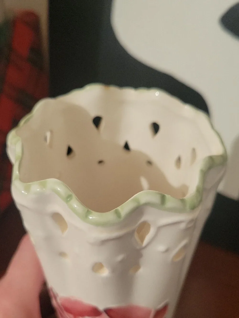 Vintage White Ceramic Rose Vase with Pink Floral Accent